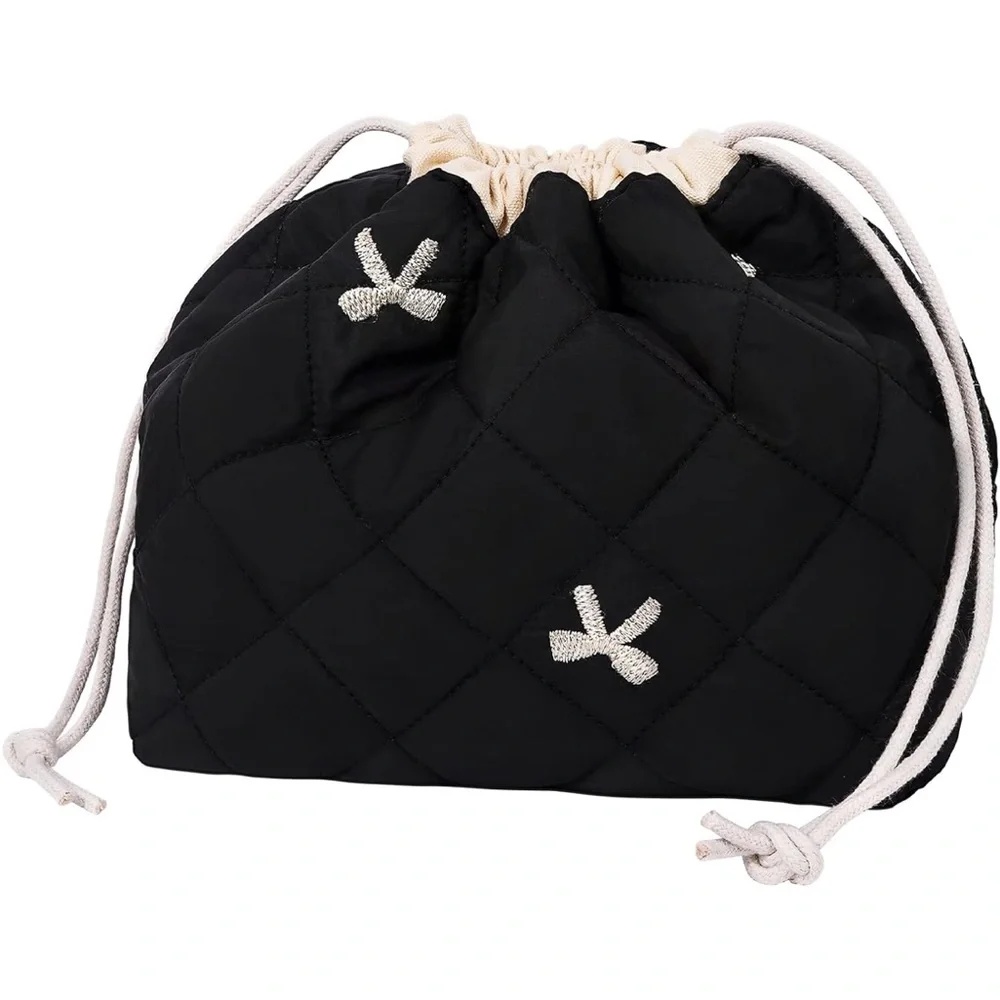 Black Quilted Drawstring Bag